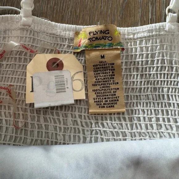 Flying Tomato white 100% cotton scalloped edge spaghetti strap mini dress m, nwt - Picture 3 of 5